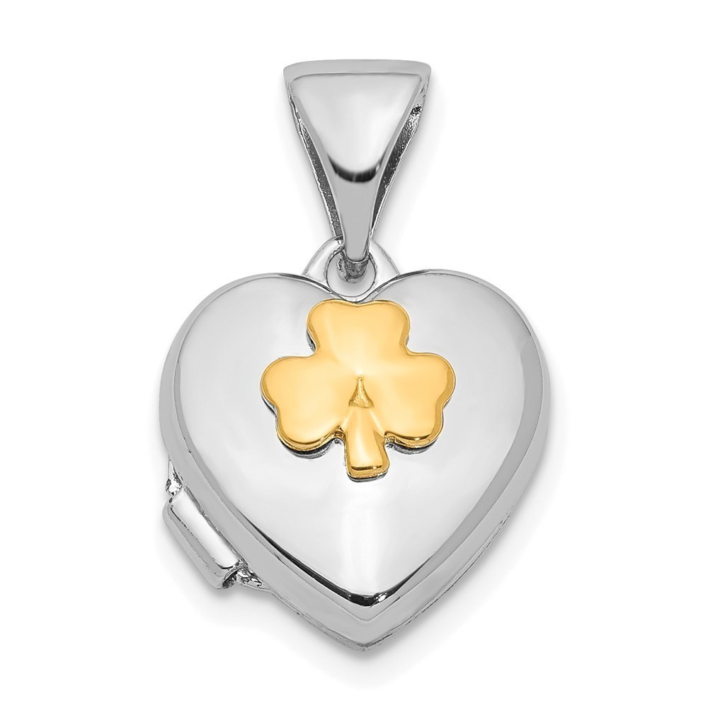 925 Sterling Silver Yellow Rhodium 11mm Clover Shamrock Heart Locket